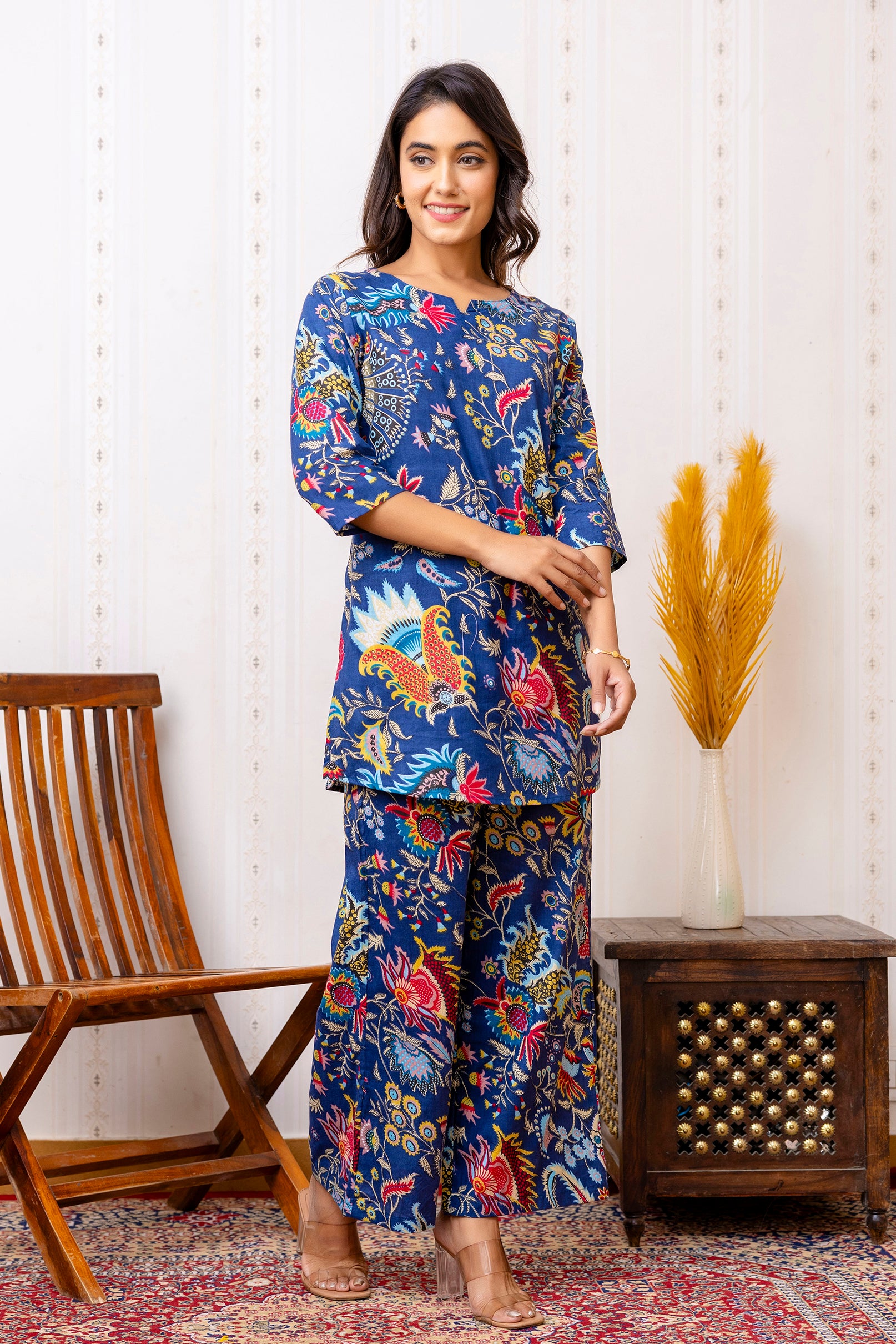 Blue Cotton Floral Co-ord Set