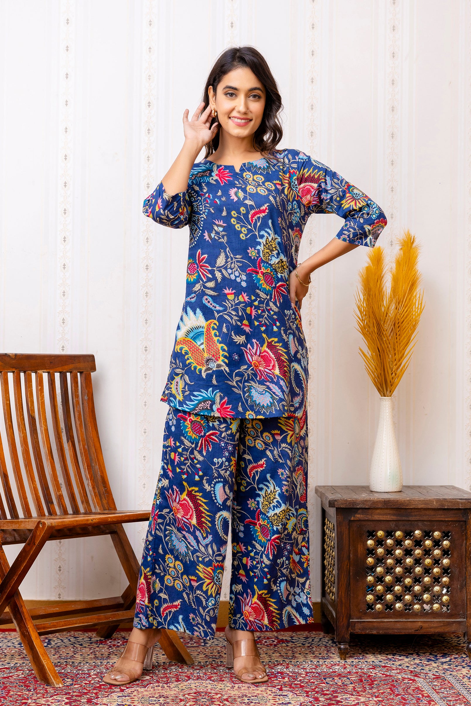 Blue Cotton Floral Co-ord Set