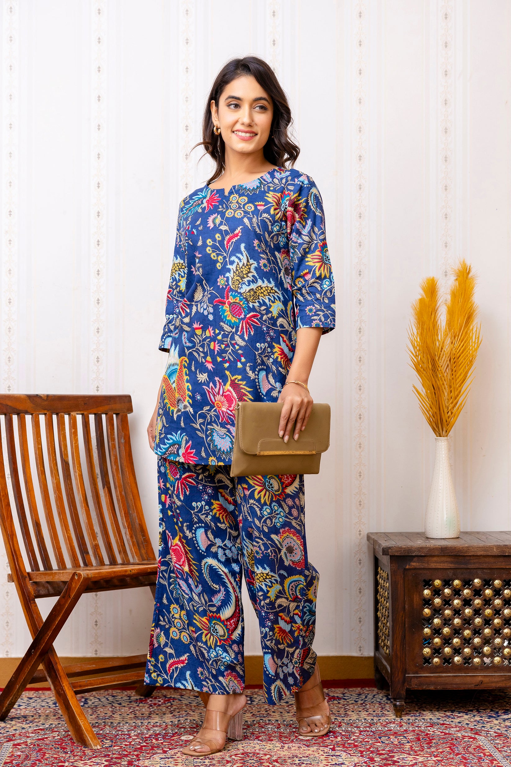 Blue Cotton Floral Co-ord Set