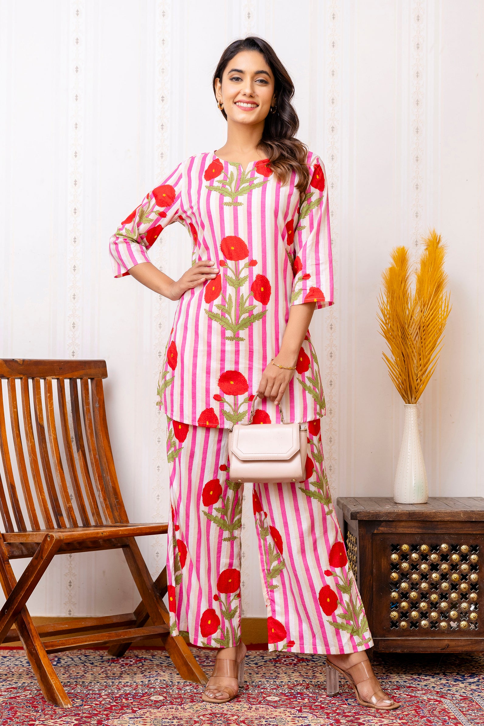 Pink Cotton Floral Co-ord Set