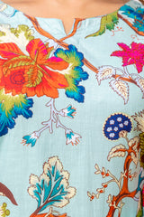 Elegant Blue Cotton Floral Co-ord Set - Me&My