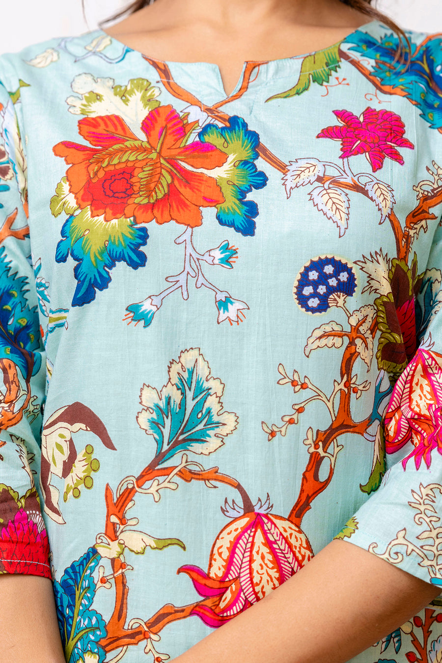 Elegant Blue Cotton Floral Co-ord Set — image 10