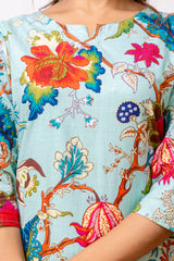 Elegant Blue Cotton Floral Co-ord Set - Me&My