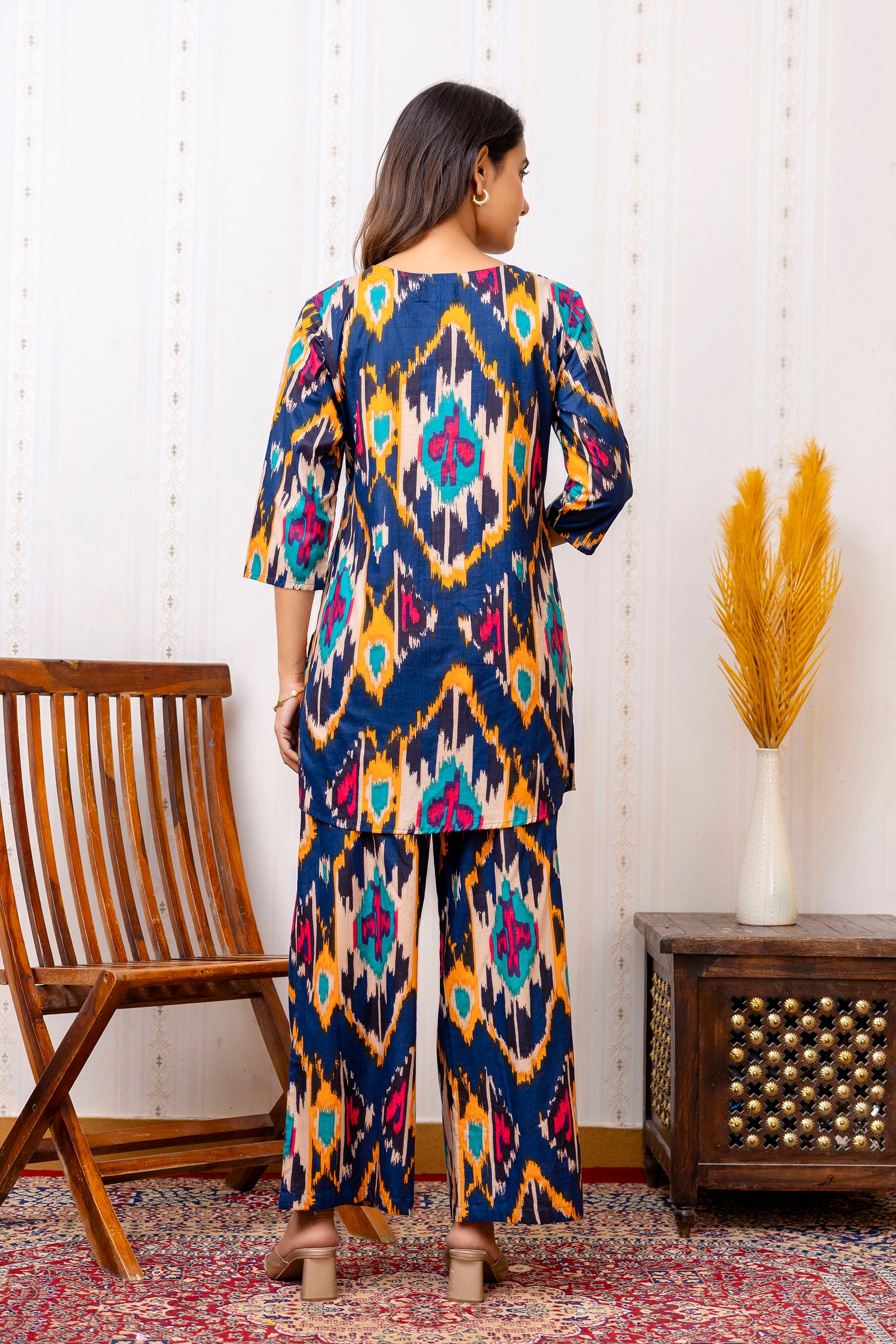 Blue Cotton Abstract Co-ord Set