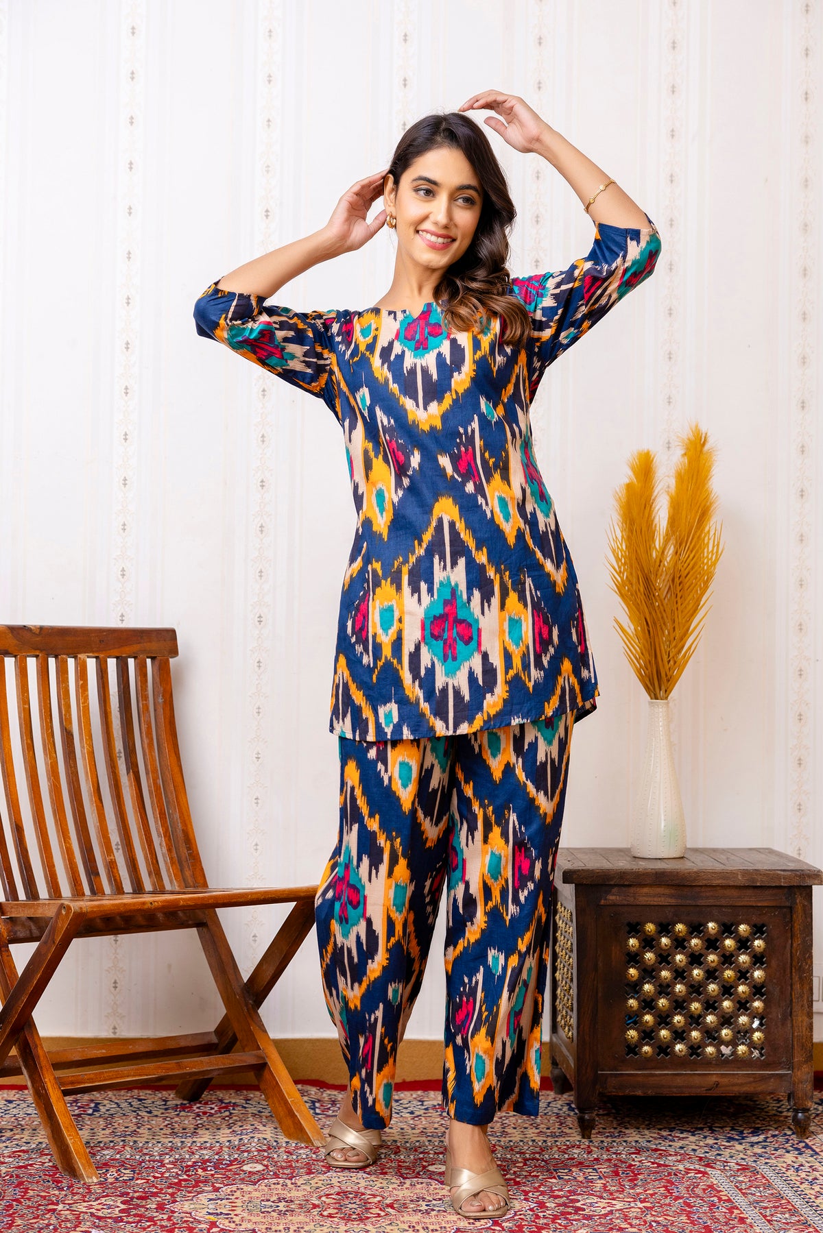 Blue Cotton Abstract Co-ord Set