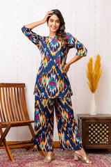 Blue Cotton Abstract Co-ord Set