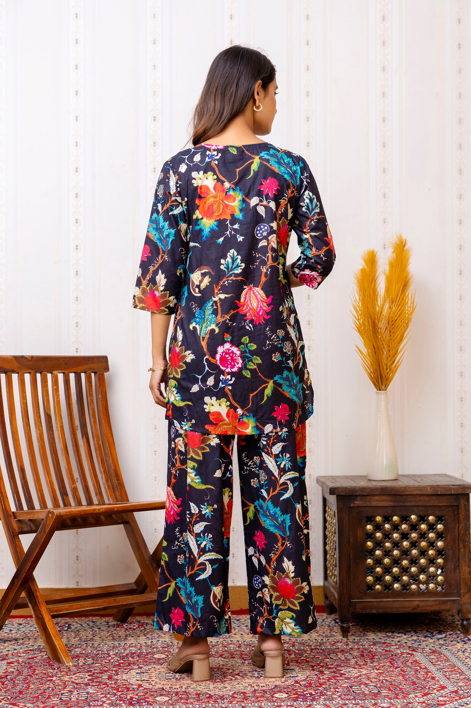 Black Cotton Botanical Co-ord Set