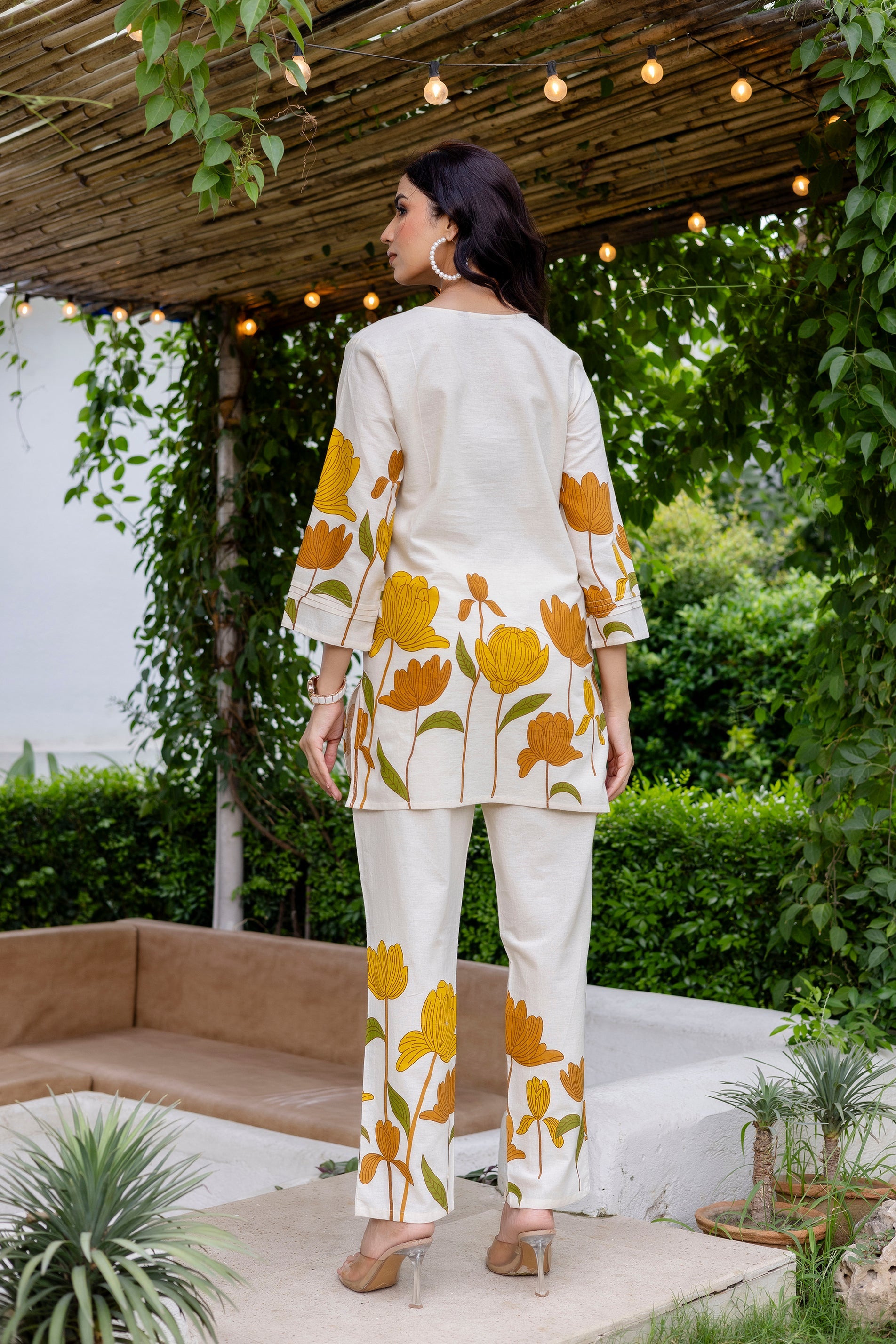 Sunlit Petals Off-White Cotton Flex  Co-ord Set Me & My 