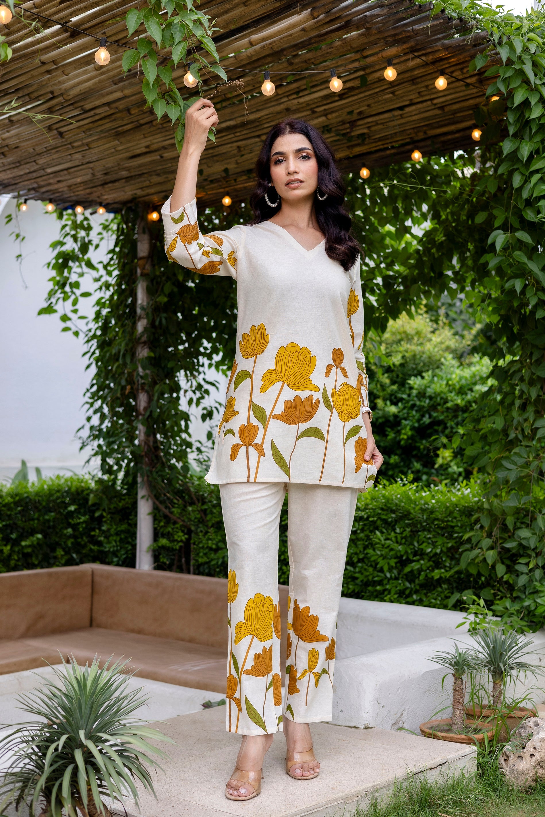 Sunlit Petals Off-White Cotton Flex  Co-ord Set Me & My 