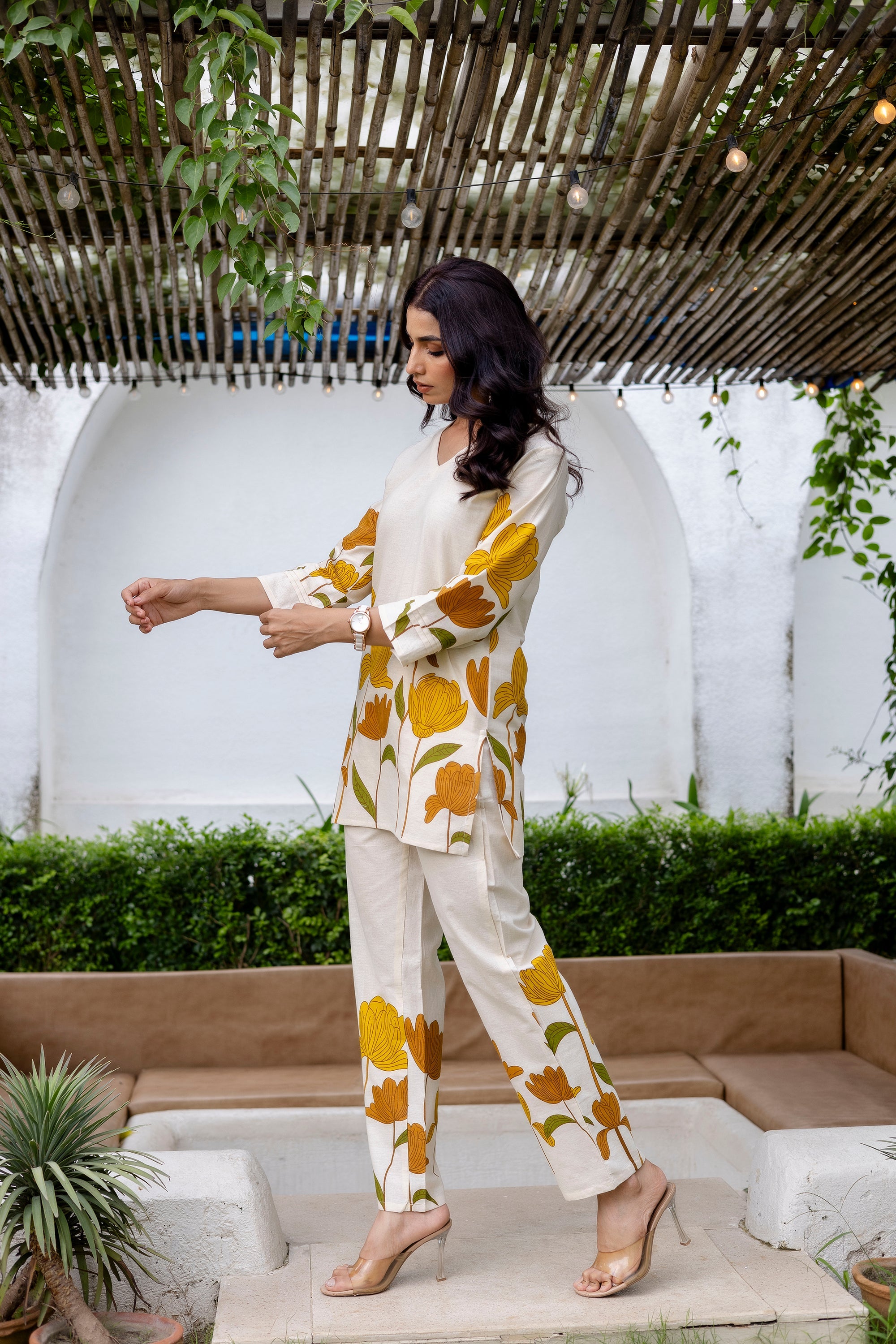 Sunlit Petals Off-White Cotton Flex  Co-ord Set Me & My 