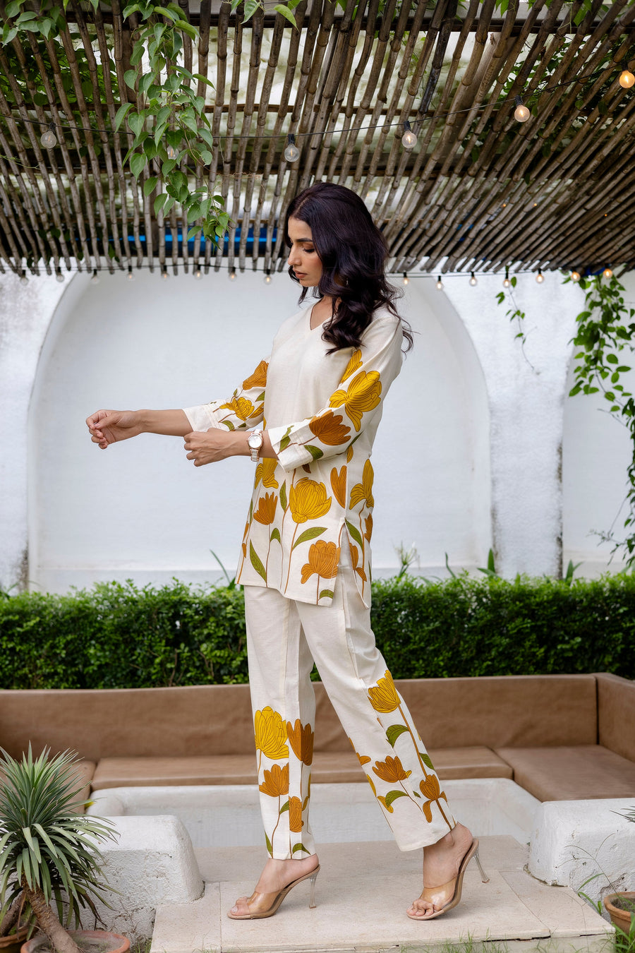 Sunlit Petals Off-White Cotton Flex Co-ord Set — image 9