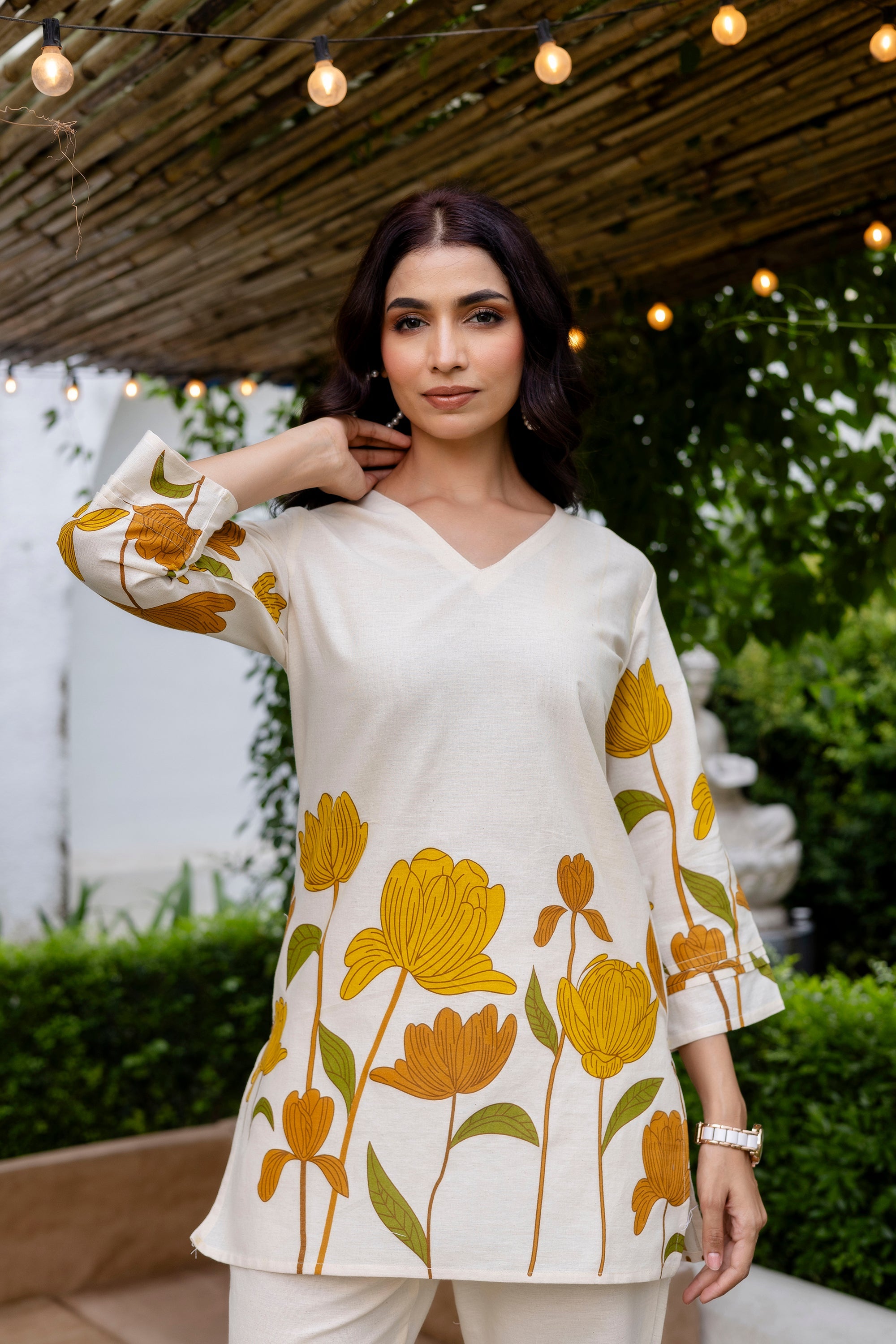 Sunlit Petals Off-White Cotton Flex  Co-ord Set Me & My 
