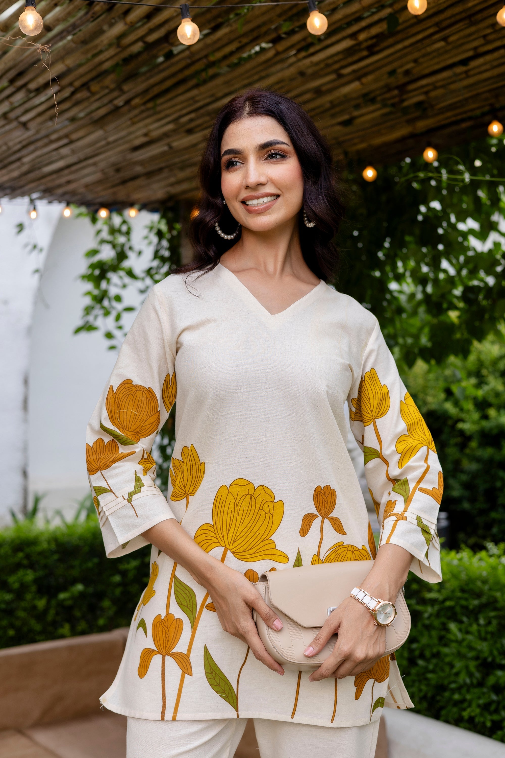 Sunlit Petals Off-White Cotton Flex  Co-ord Set Me & My 