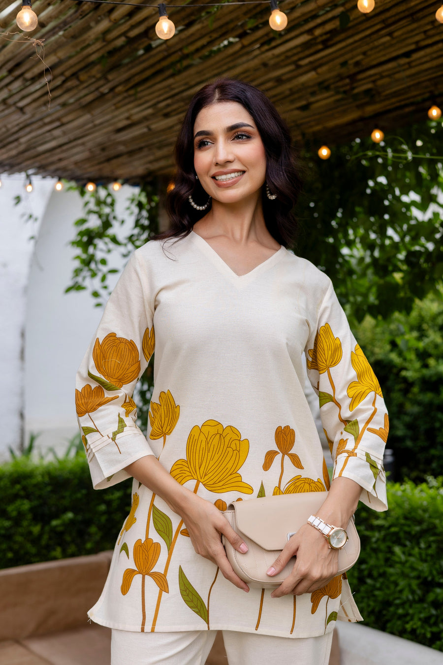 Sunlit Petals Off-White Cotton Flex Co-ord Set — image 12