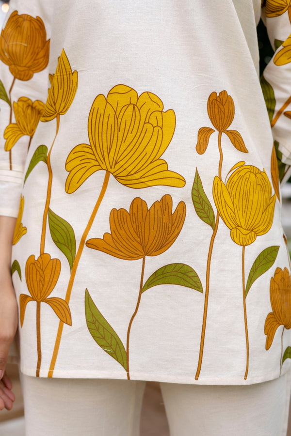 Sunlit Petals Off-White Cotton Flex Co-ord Set