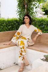 Sunlit Petals Off-White Cotton Flex  Co-ord Set Me & My 