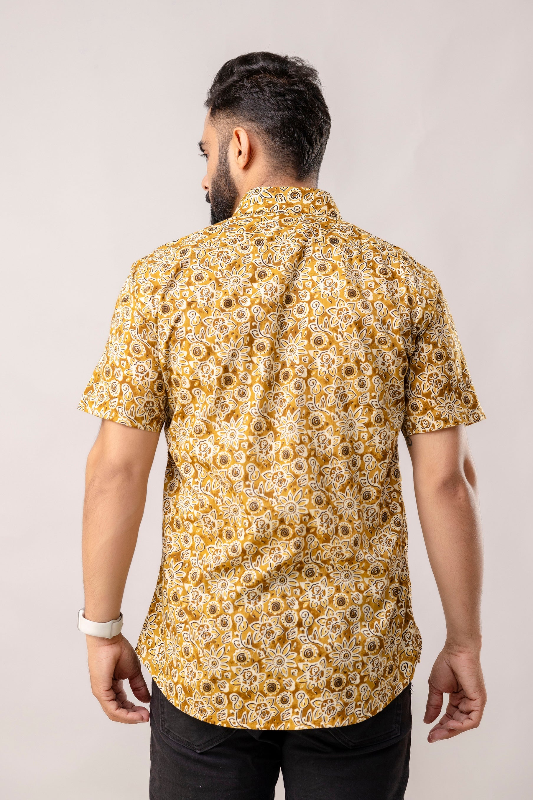 Earthen Bloom: Brown Floral Cotton Half-Sleeves Shirt - Me & My