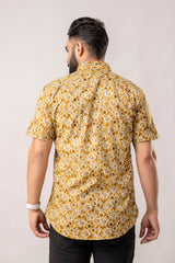 Earthen Bloom: Brown Floral Cotton Half-Sleeves Shirt - Me&My