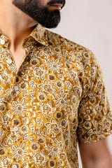 Earthen Bloom: Brown Floral Cotton Half-Sleeves Shirt - Me&My