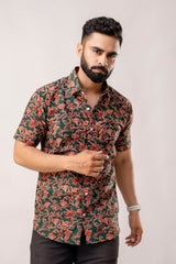 Verdant Bloom: Green Floral Cotton Half Sleeve Shirt - Me & My