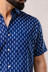 Indigo Horizon: Half-Sleeve Cotton Print Shirt - Me & My