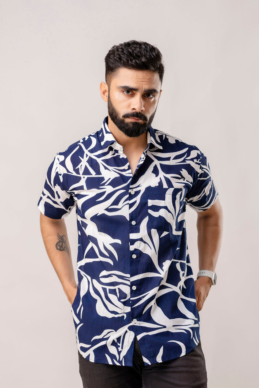 Midnight Navy: Half-Sleeve Essential Cotton Shirt — image 4