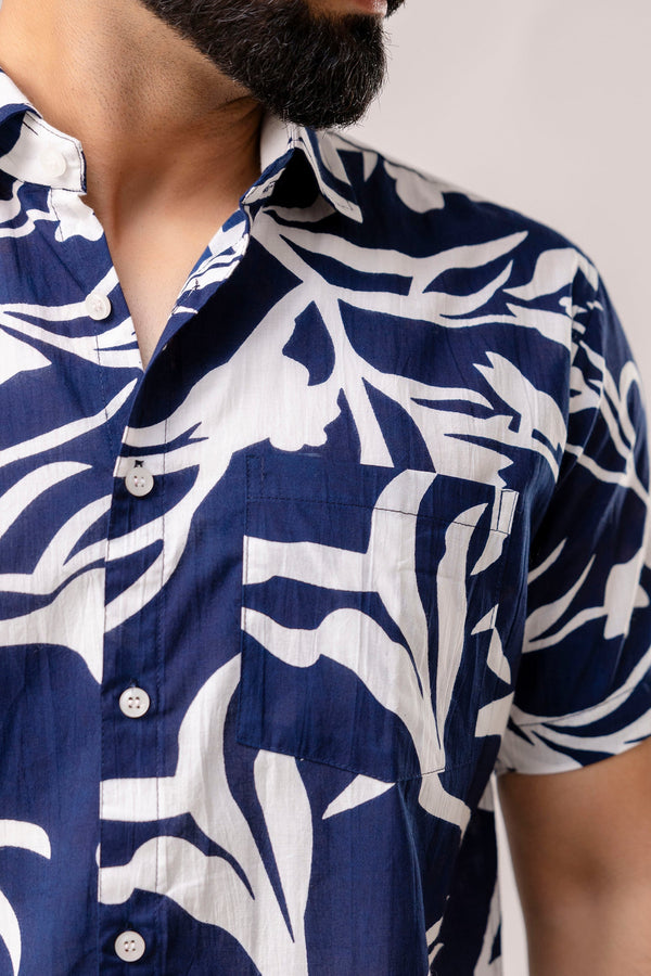Midnight Navy: Half-Sleeve Essential Cotton Shirt