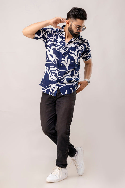 Midnight Navy: Half-Sleeve Essential Cotton Shirt - Me&My