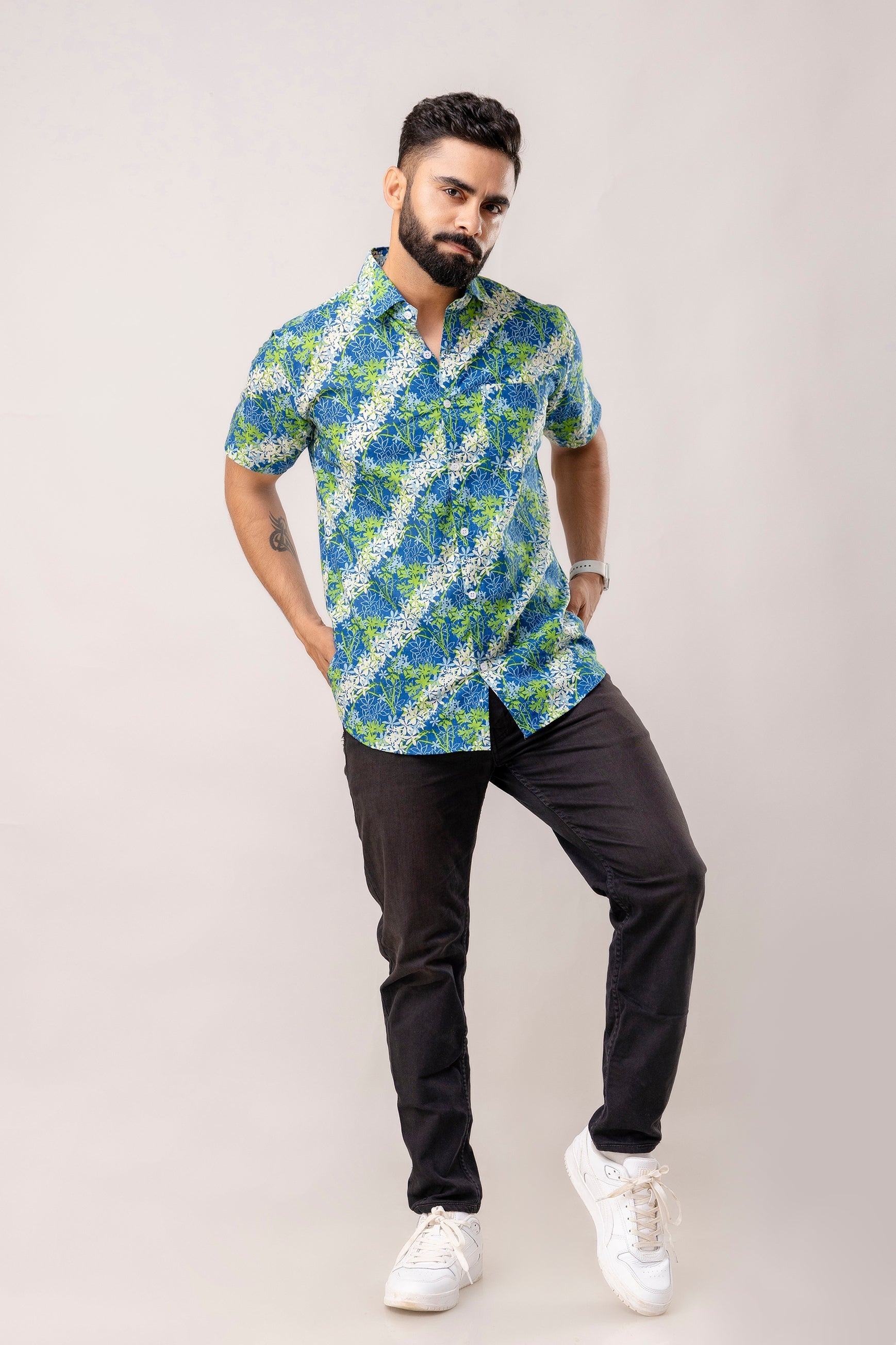 Tropical Bloom: Multi-Color Floral Half-Sleeve Shirt - Me & My