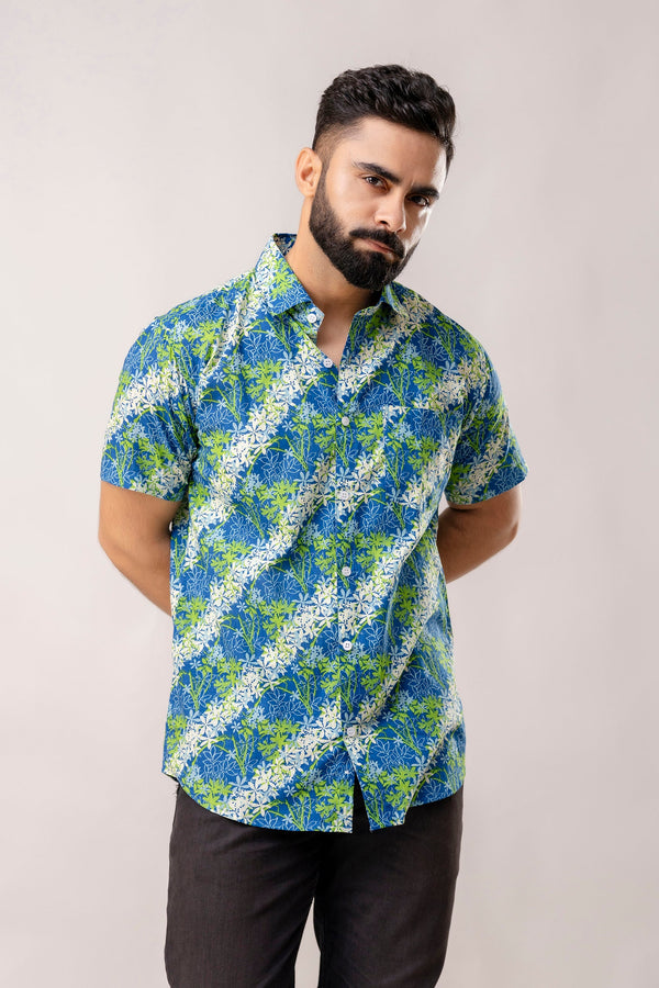 Tropical Bloom: Multi-Color Floral Half-Sleeve Shirt