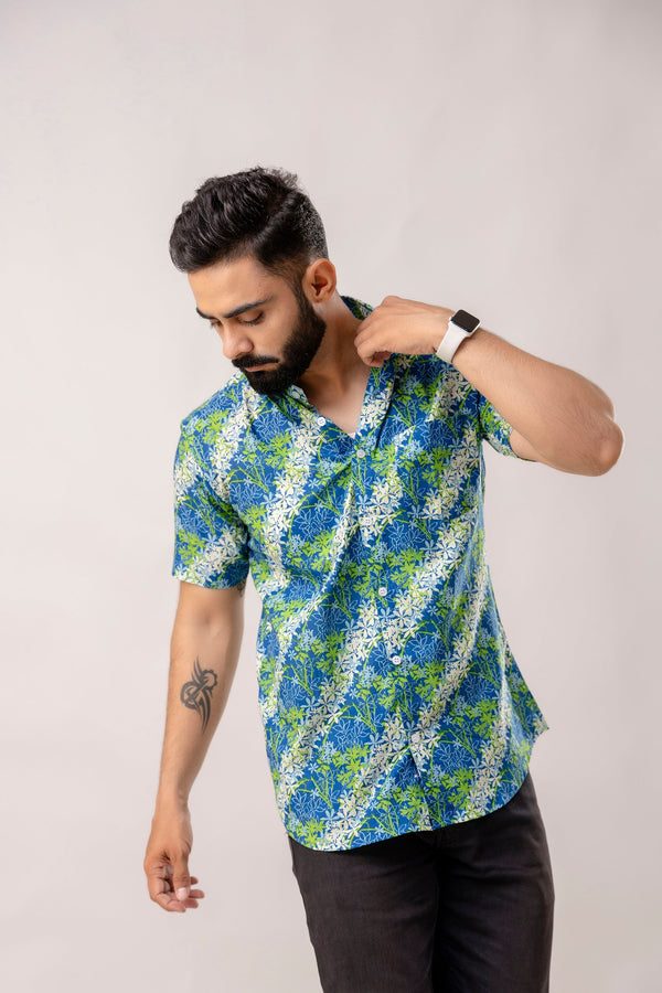 Tropical Bloom: Multi-Color Floral Half-Sleeve Shirt