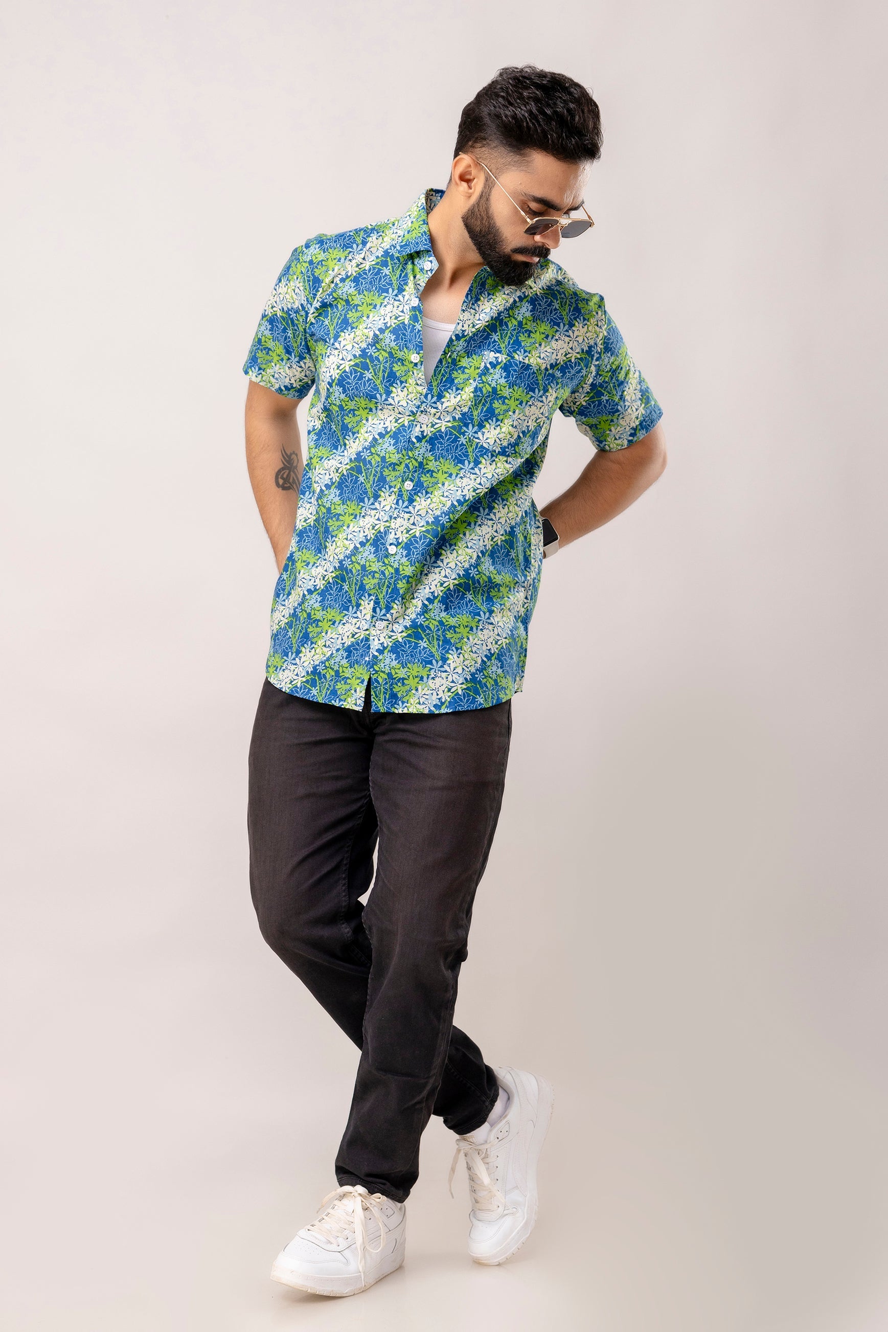 Tropical Bloom: Multi-Color Floral Half-Sleeve Shirt - Me & My