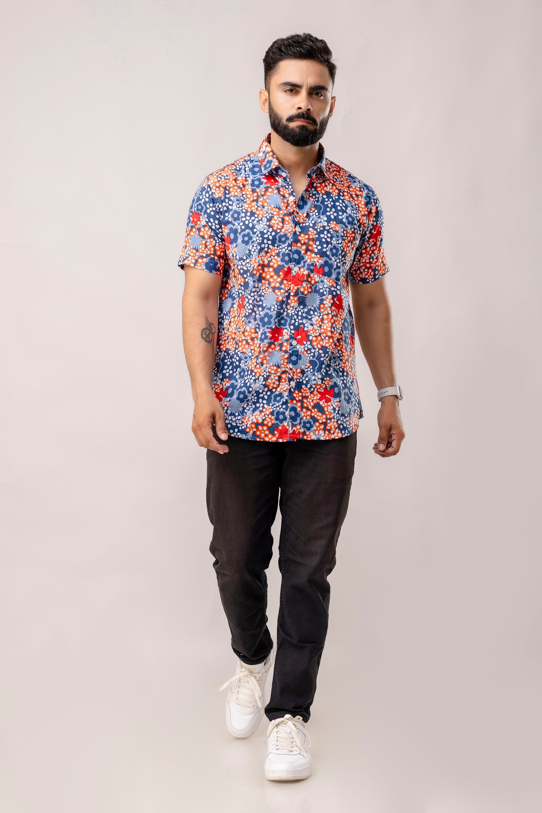 Paradise Petals: Multi-Hued Floral Half-Sleeve Shirt - Me & My