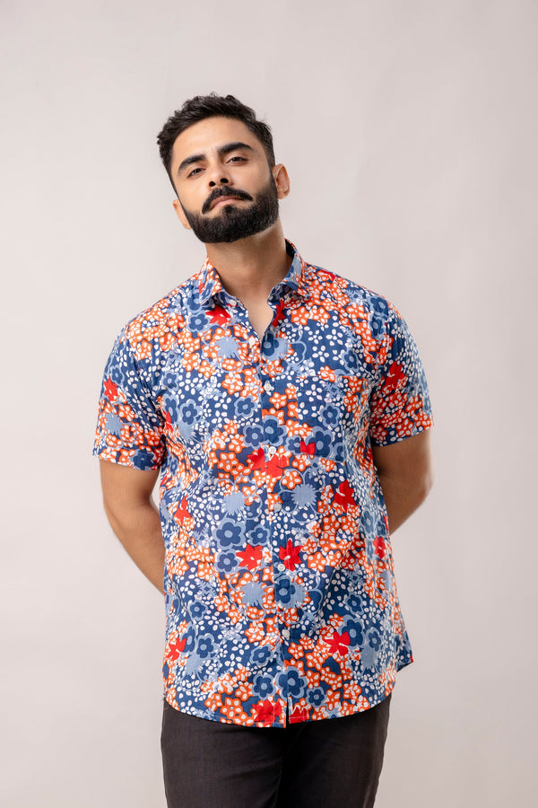 Paradise Petals: Multi-Hued Floral Half-Sleeve Shirt