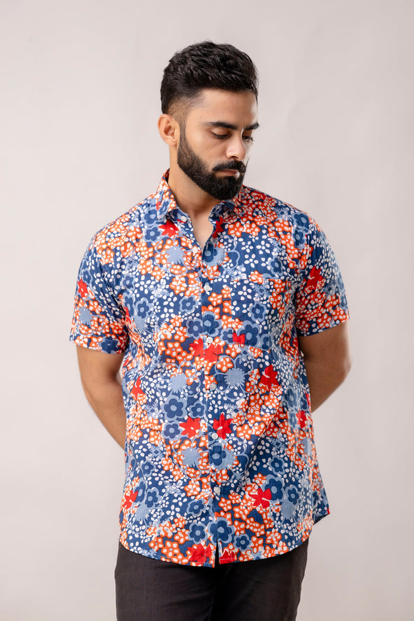Paradise Petals: Multi-Hued Floral Half-Sleeve Shirt