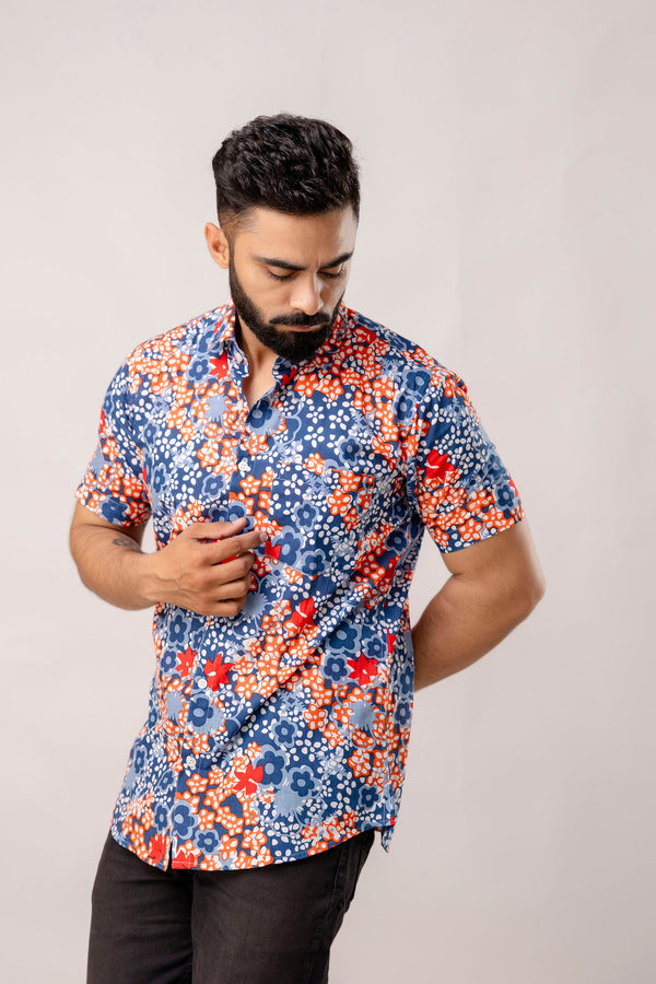 Paradise Petals: Multi-Hued Floral Half-Sleeve Shirt