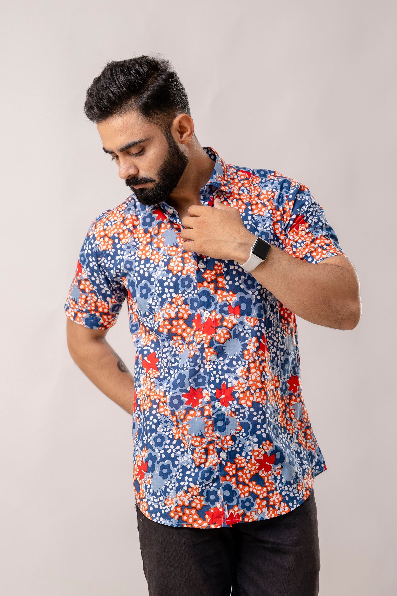 Paradise Petals: Multi-Hued Floral Half-Sleeve Shirt - Me & My