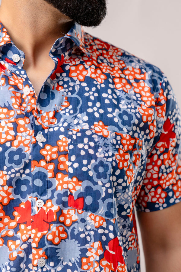 Paradise Petals: Multi-Hued Floral Half-Sleeve Shirt