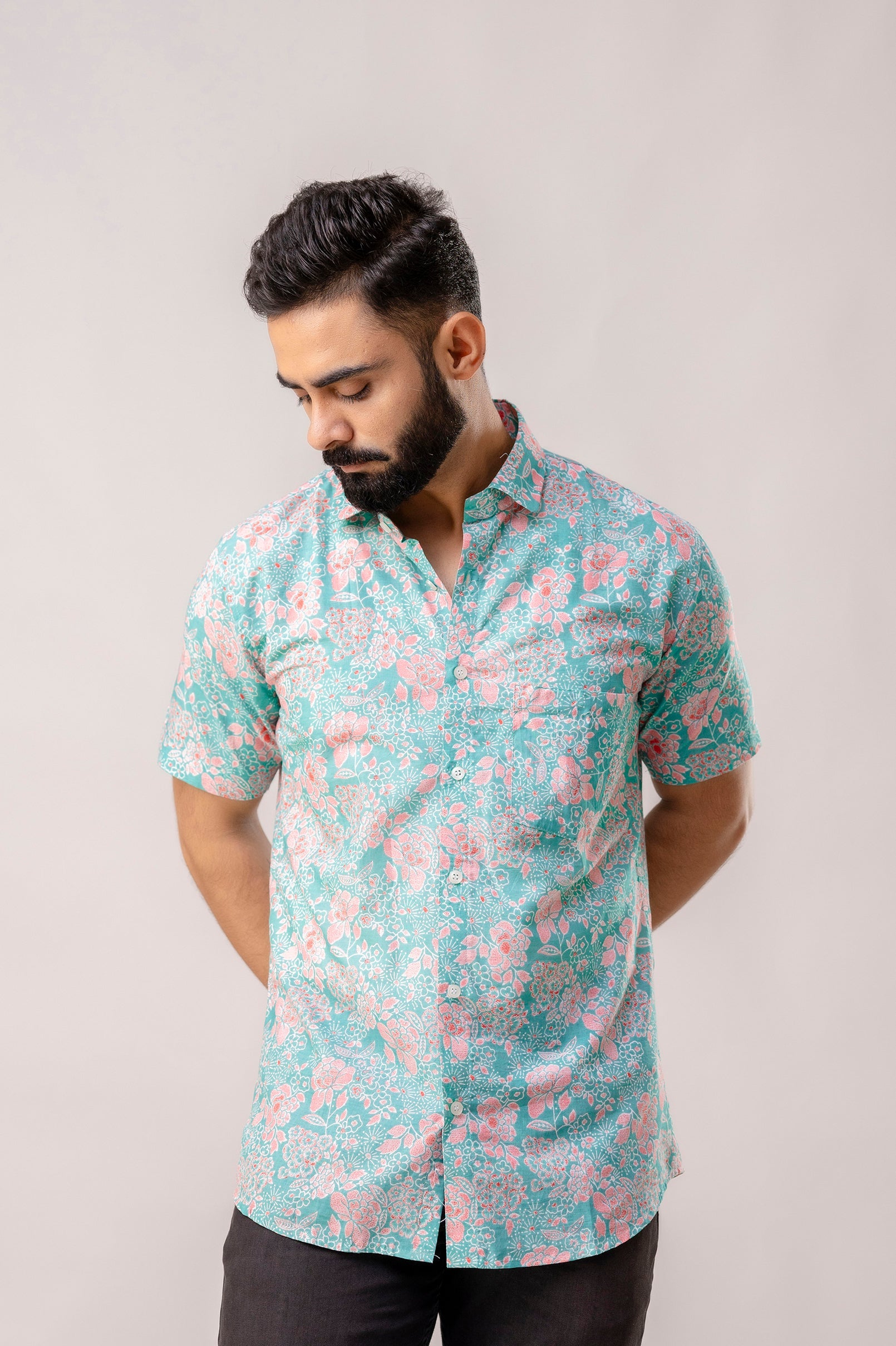 Azure Bloom Blue Floral Cotton Shirt - Me & My