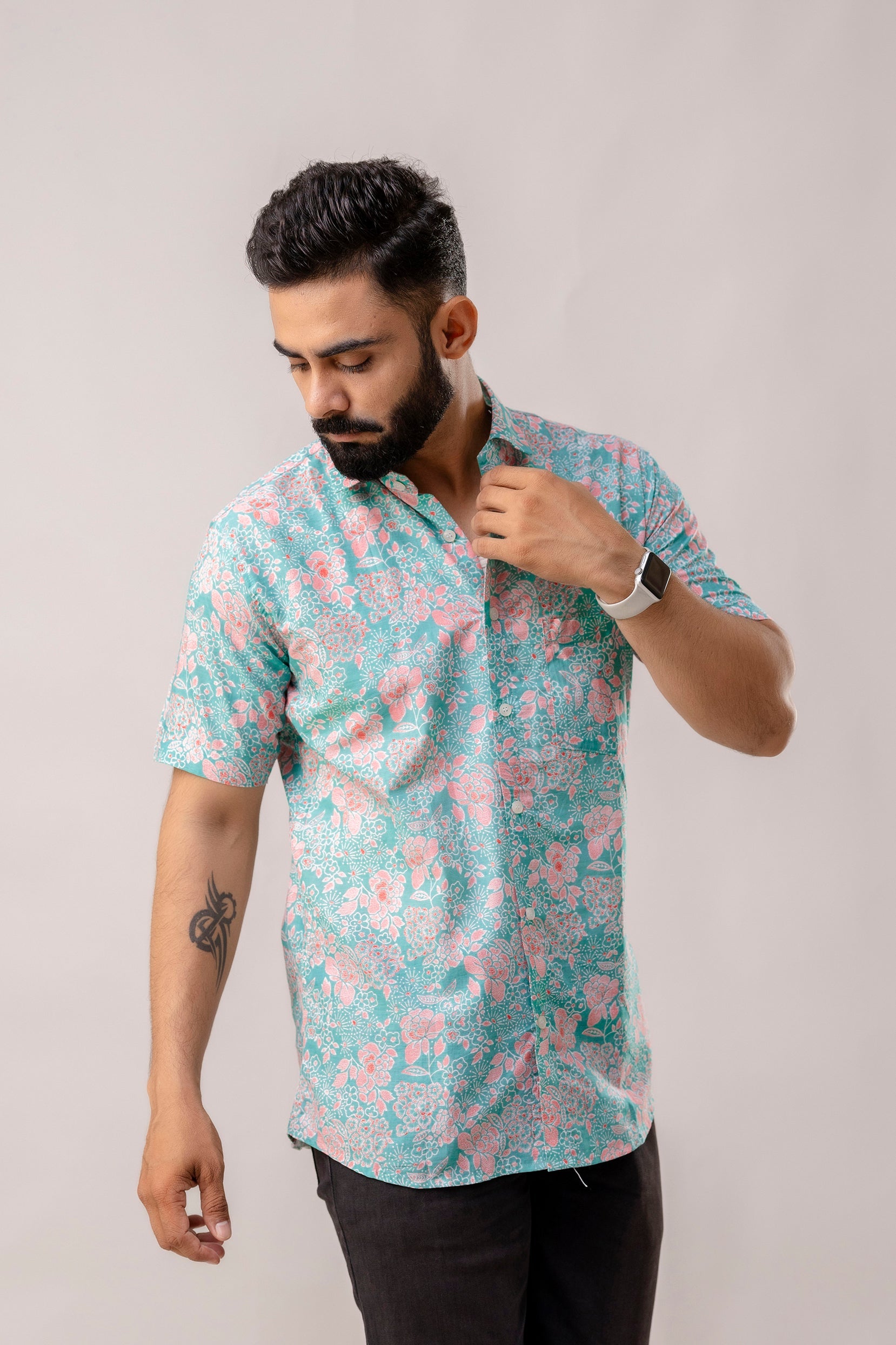 Azure Bloom Blue Floral Cotton Shirt - Me & My