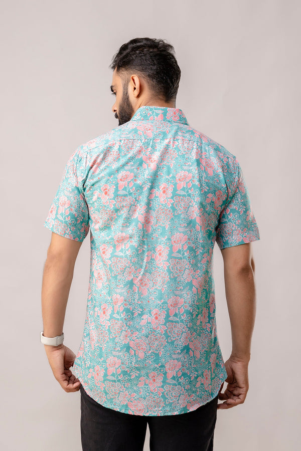 Azure Bloom Blue Floral Cotton Shirt
