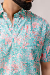 Azure Bloom Blue Floral Cotton Shirt - Me & My