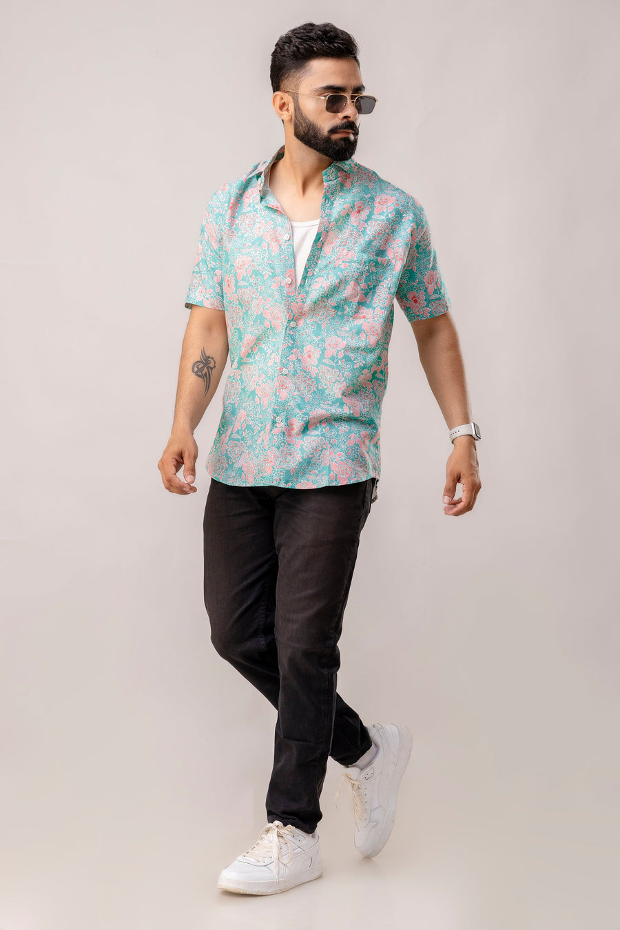 Azure Bloom Blue Floral Cotton Shirt — image 5