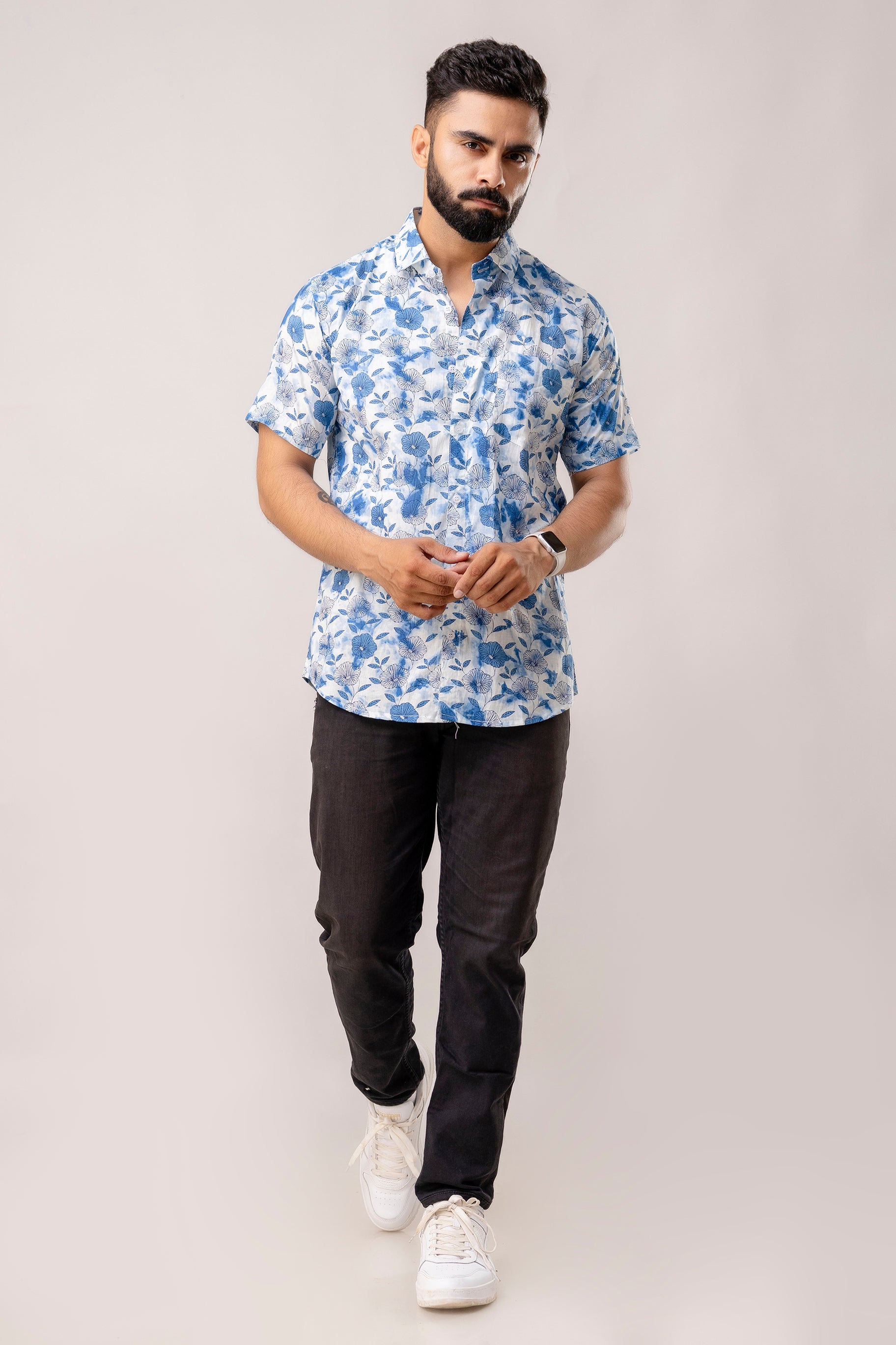 Garden Blue Floral Cotton Shirt - Me & My