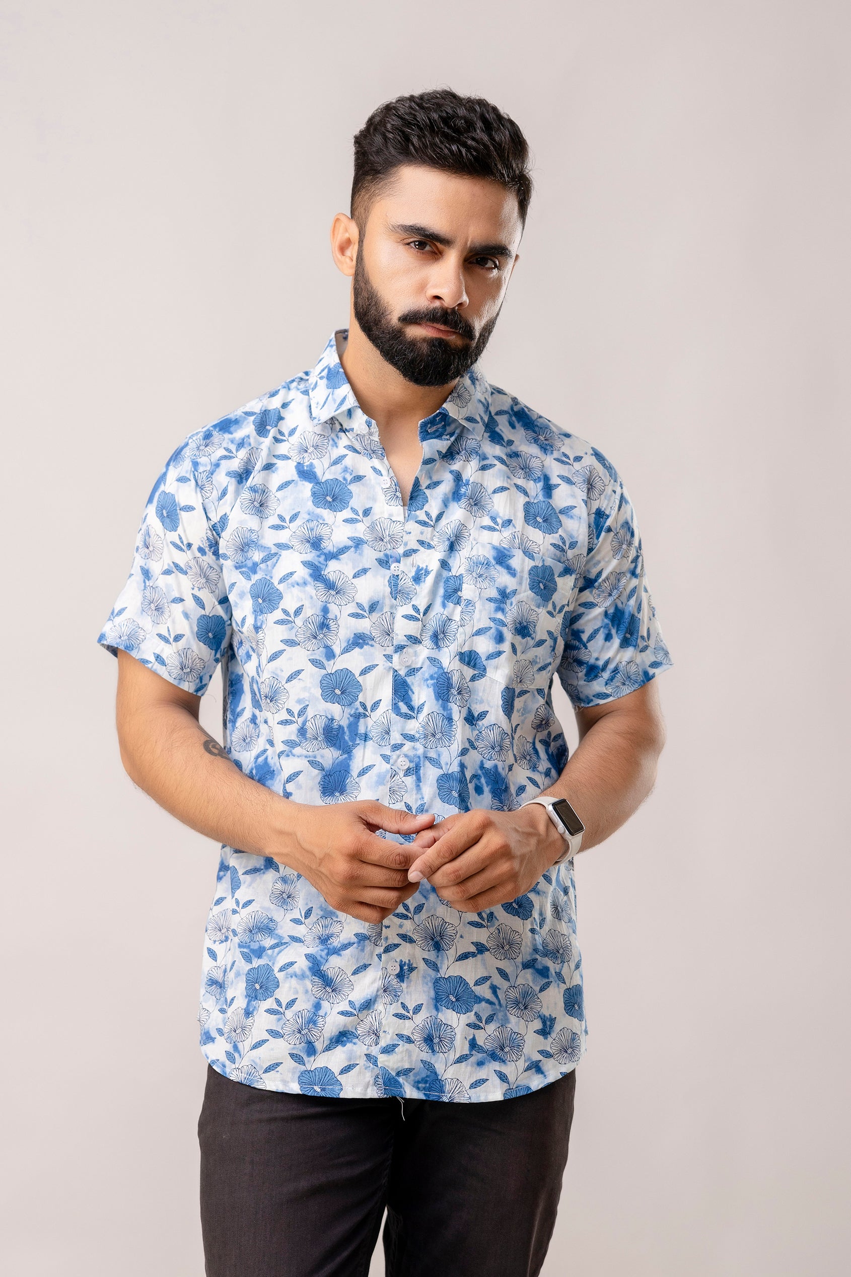 Garden Blue Floral Cotton Shirt - Me & My