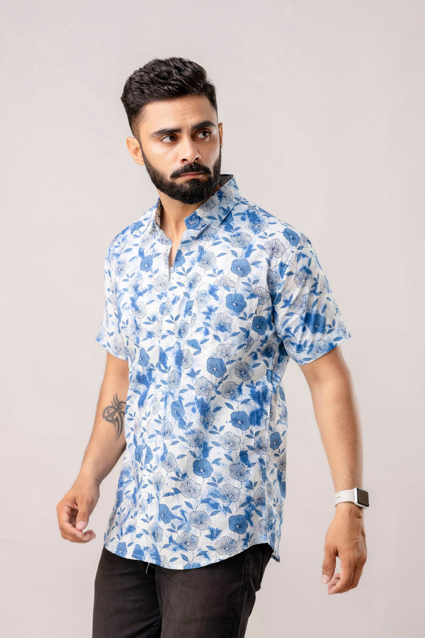 Garden Blue Floral Cotton Shirt