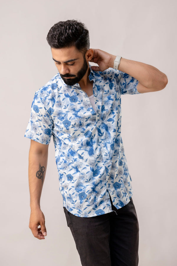 Garden Blue Floral Cotton Shirt
