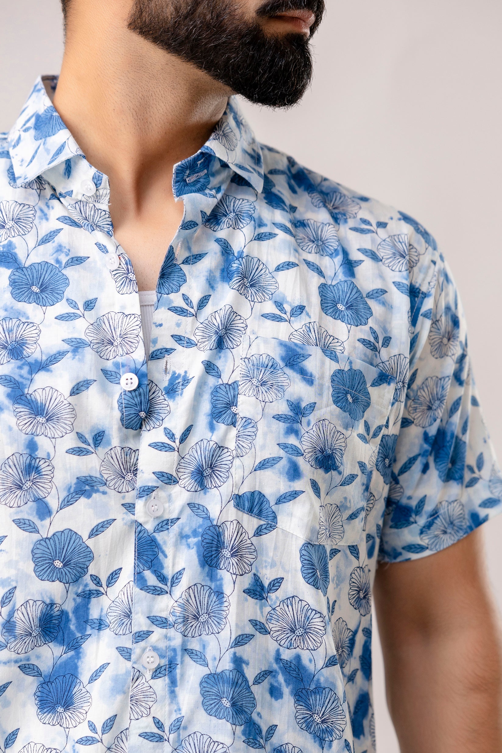 Garden Blue Floral Cotton Shirt - Me & My