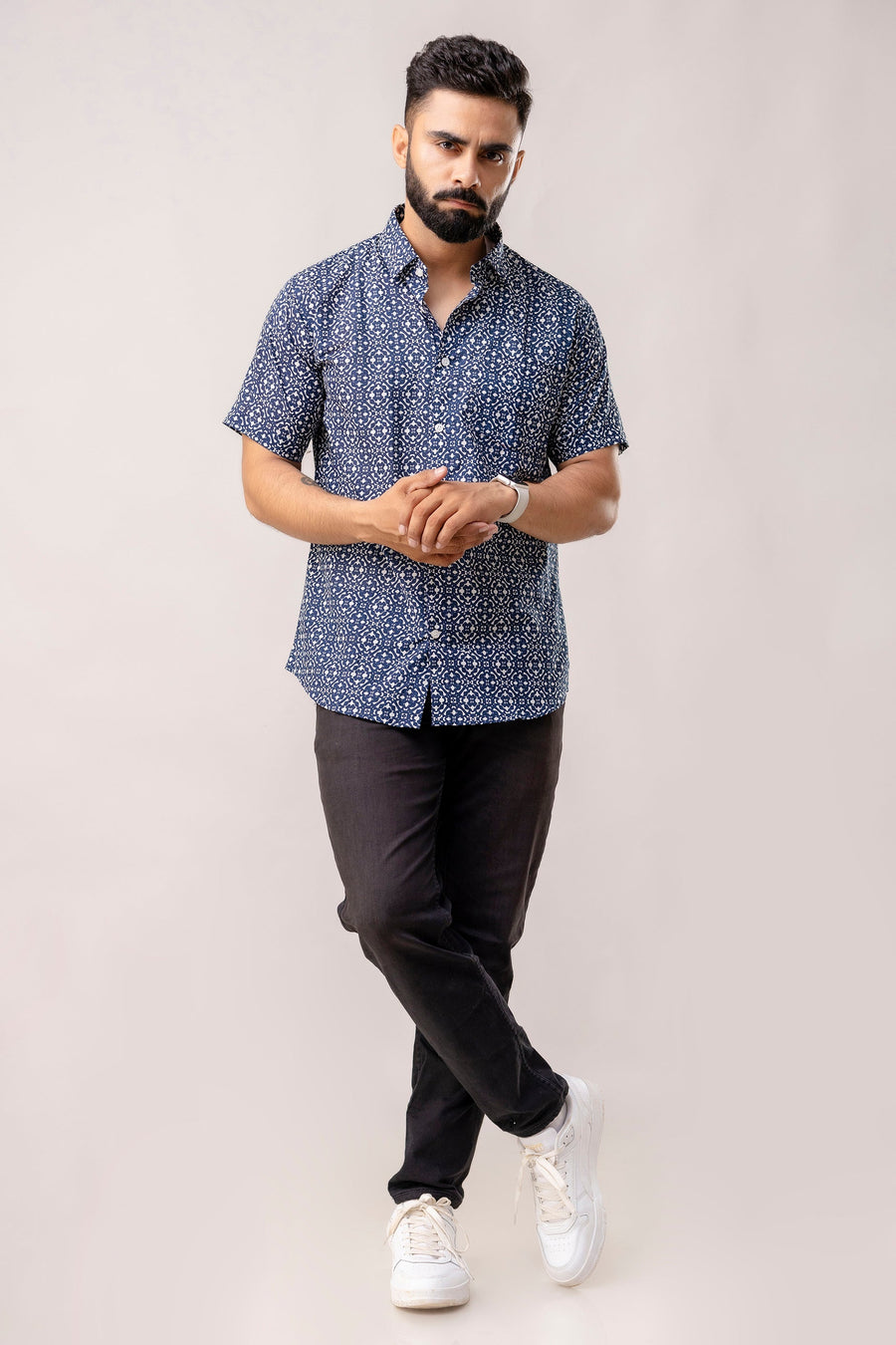 Sapphire Structure Blue Geometry Cotton Shirt — image 6