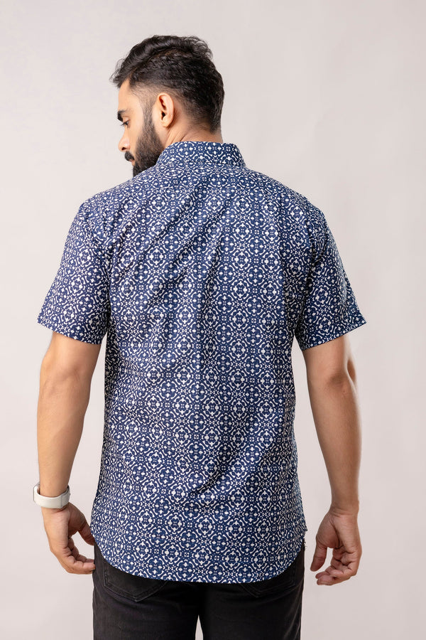 Sapphire Structure Blue Geometry Cotton Shirt